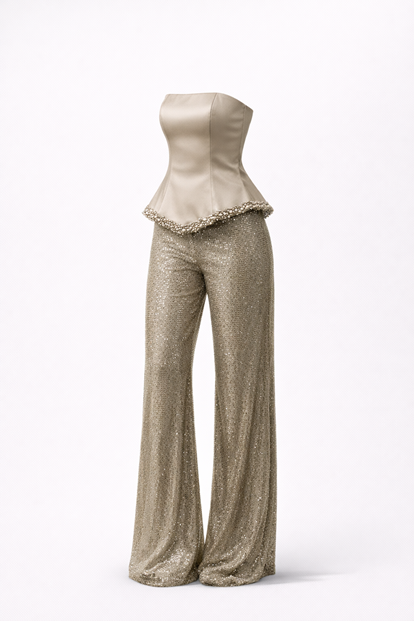 Vizon Straplez Boncuk Detay Abiye Tulum